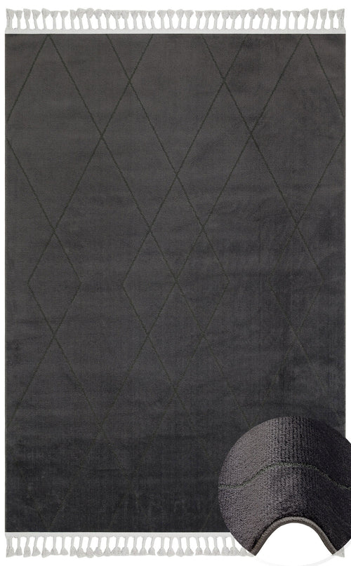 Pieta Siyah Geometrik Etnik Desenlere Sahip Hav Toz Vermez Yumuşak Dokulu Modern Halı Eko