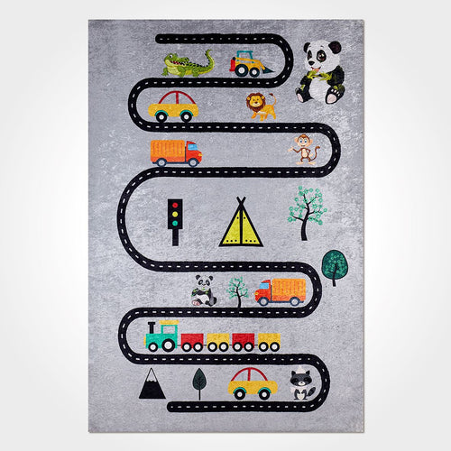 Tatum Gri Figürlü Polyester Şönil ve Pamuk Dijital Baskı Çocuk Odası Halısı Crea