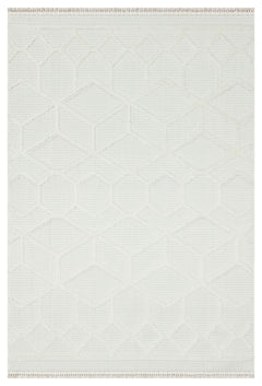 Concord Beyaz Geometrik Polyester Makine Halısı Apex