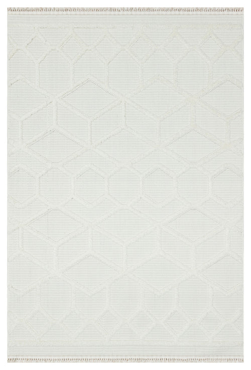 Concord Beyaz Geometrik Polyester Makine Halısı Apex