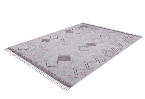 Mazowiecki Gri Geometrik Dijital Baskı Halı Halınet
