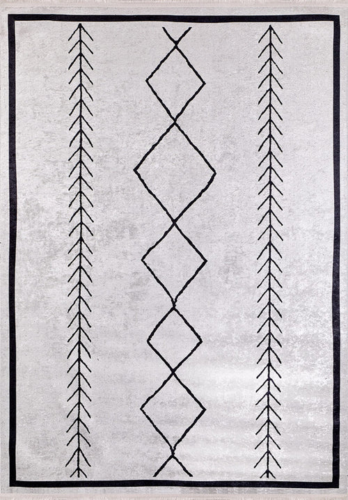 Kuznetsk Gri Geometrik Dijital Baskı Halı Halınet