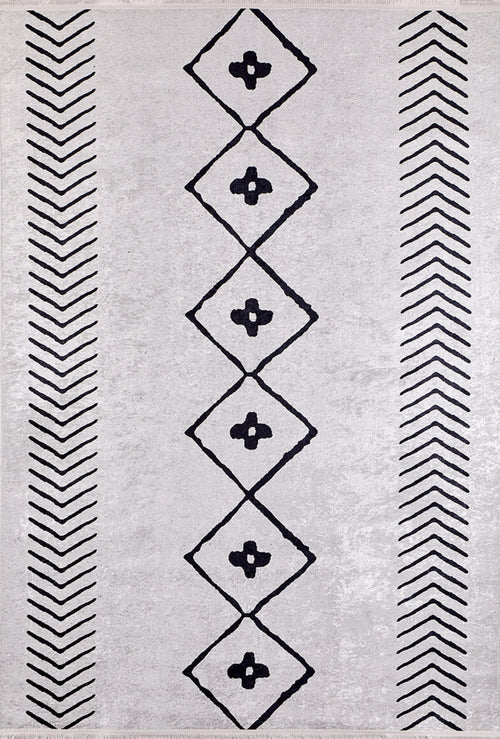 Ilimsk Gri Geometrik Dijital Baskı Halı Halınet