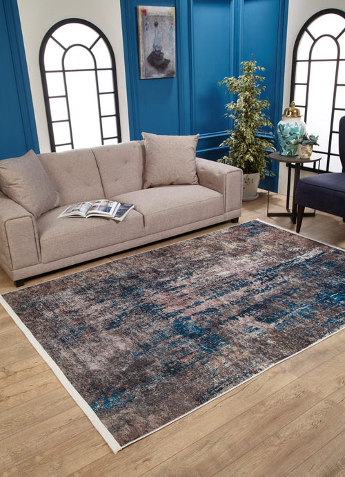 Kohat Mavi Modern Dijital Baskı Halı Halınet