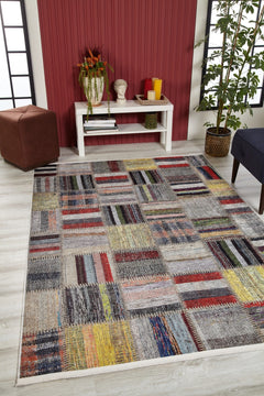 Piska Gri Patchwork Dijital Baskı Halı Halınet
