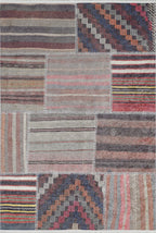 Podlaska Kahverengi Patchwork Dijital Baskı Halı Halınet