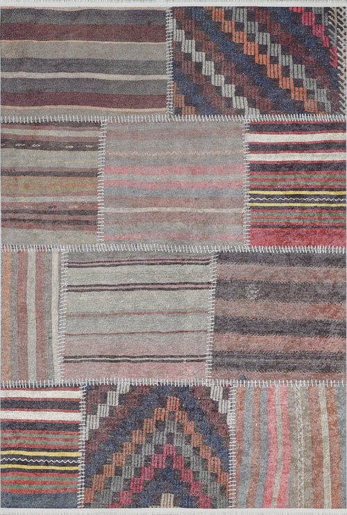 Podlaska Kahverengi Patchwork Dijital Baskı Halı Halınet