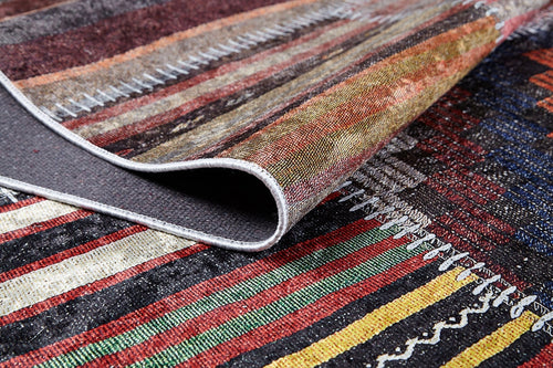 Podlaska Kahverengi Patchwork Dijital Baskı Halı Halınet