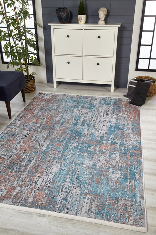 KotAbdulMalik Mavi Modern Dijital Baskı Halı Halınet
