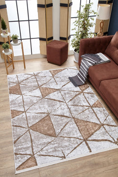 Lodhran Bej Geometrik Dijital Baskı Halı Halınet