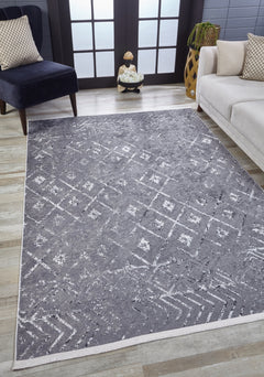Monclova Gri Geometrik Dijital Baskı Halı Halınet