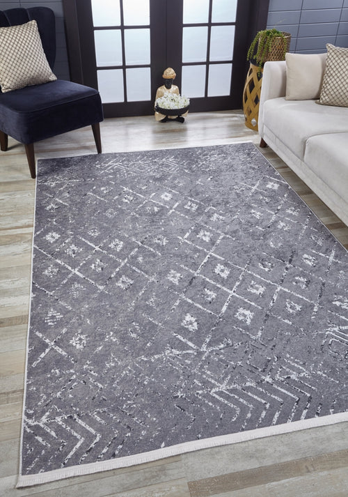 Monclova Gri Geometrik Dijital Baskı Halı Halınet