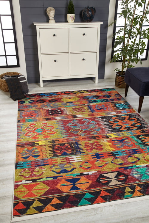 Bilgoraj Turuncu Patchwork Dijital Baskı Halı Halınet