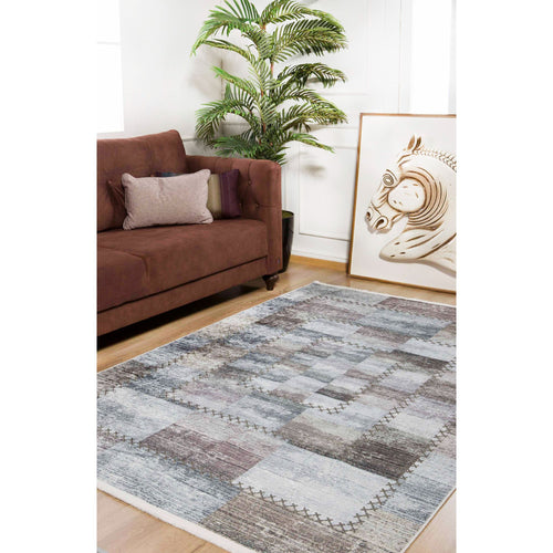 Quebec Gri Patchwork Dijital Baskı Halı Halınet