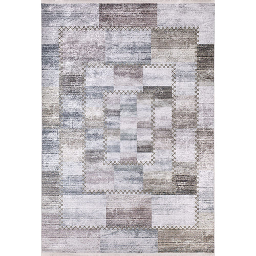 Quebec Gri Patchwork Dijital Baskı Halı Halınet