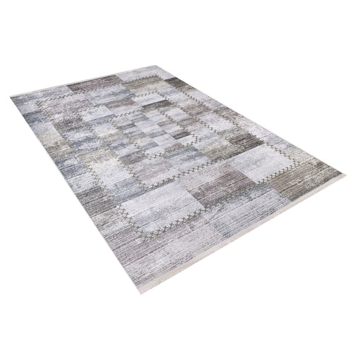 Quebec Gri Patchwork Dijital Baskı Halı Halınet