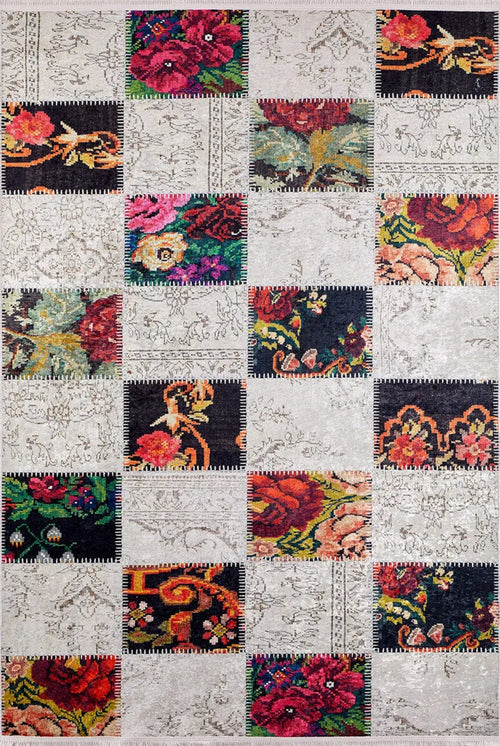 Vuhan Beyaz Patchwork Dijital Baskı Halı Halınet