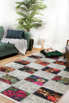 Vuhan Beyaz Patchwork Dijital Baskı Halı Halınet