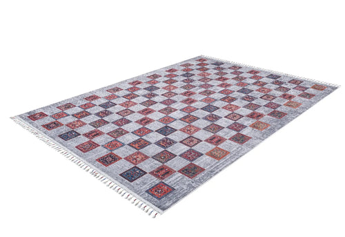 Korfantów Gri Geometrik Dijital Baskı Halı Halınet