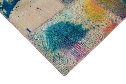 Kırk Yama Pembe Patchwork Pamuk Yün El Dokuma Halısı 300x406 Agacan