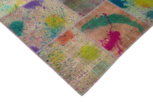Kırk Yama Pembe Patchwork Pamuk Yün El Dokuma Halısı 305x406 Agacan
