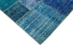 Kırk Yama Mavi Patchwork Pamuk Yün El Dokuma Halısı 260x353 Agacan