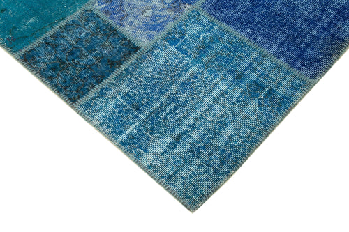 Kırk Yama Mavi Patchwork Pamuk Yün El Dokuma Halısı 260x353 Agacan