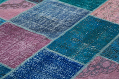 Kırk Yama Mavi Patchwork Pamuk Yün El Dokuma Halısı 260x353 Agacan