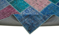 Kırk Yama Mavi Patchwork Pamuk Yün El Dokuma Halısı 260x353 Agacan