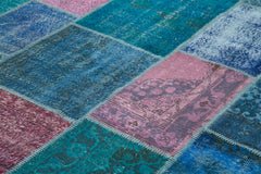 Kırk Yama Mavi Patchwork Pamuk Yün El Dokuma Halısı 260x356 Agacan