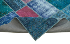 Kırk Yama Mavi Patchwork Pamuk Yün El Dokuma Halısı 260x356 Agacan