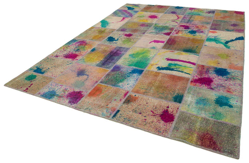 Kırk Yama Pembe Patchwork Pamuk Yün El Dokuma Halısı 252x348 Agacan