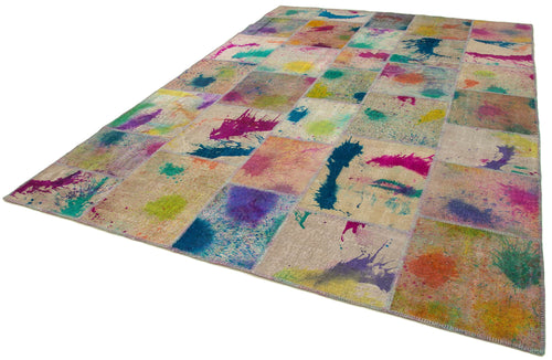 Kırk Yama Pembe Patchwork Pamuk Yün El Dokuma Halısı 248x352 Agacan