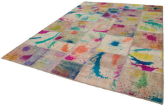 Kırk Yama Pembe Patchwork Pamuk Yün El Dokuma Halısı 252x353 Agacan
