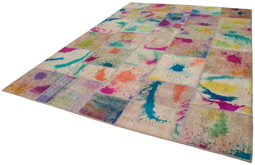 Kırk Yama Pembe Patchwork Pamuk Yün El Dokuma Halısı 252x353 Agacan