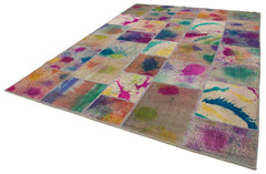 Kırk Yama Pembe Patchwork Pamuk Yün El Dokuma Halısı 252x350 Agacan