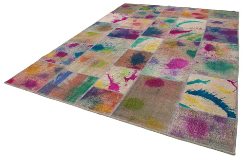 Kırk Yama Pembe Patchwork Pamuk Yün El Dokuma Halısı 252x350 Agacan