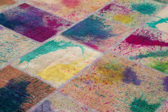 Kırk Yama Pembe Patchwork Pamuk Yün El Dokuma Halısı 252x350 Agacan