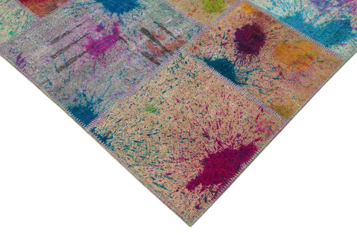 Kırk Yama Pembe Patchwork Pamuk Yün El Dokuma Halısı 251x351 Agacan