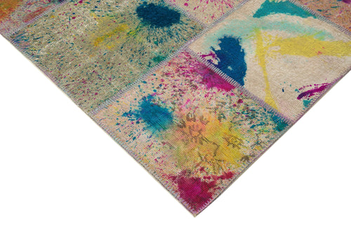 Kırk Yama Pembe Patchwork Pamuk Yün El Dokuma Halısı 252x353 Agacan