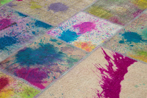 Kırk Yama Pembe Patchwork Pamuk Yün El Dokuma Halısı 252x353 Agacan