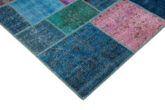 Kırk Yama Mavi Patchwork Pamuk Yün El Dokuma Halısı 246x303 Agacan
