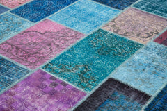 Kırk Yama Mavi Patchwork Pamuk Yün El Dokuma Halısı 246x303 Agacan