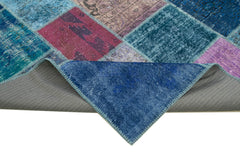 Kırk Yama Mavi Patchwork Pamuk Yün El Dokuma Halısı 246x303 Agacan