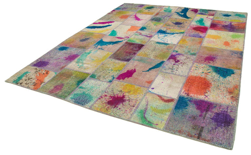 Kırk Yama Pembe Patchwork Pamuk Yün El Dokuma Halısı 247x307 Agacan