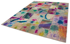 Kırk Yama Pembe Patchwork Pamuk Yün El Dokuma Halısı 237x304 Agacan