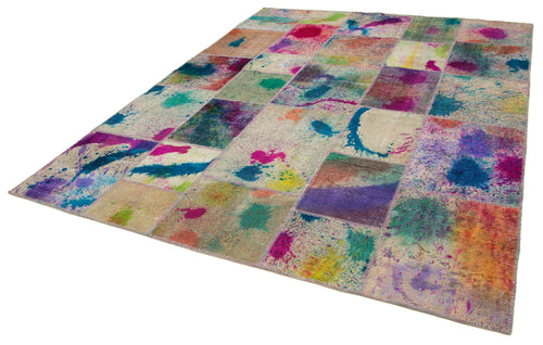 Kırk Yama Pembe Patchwork Pamuk Yün El Dokuma Halısı 237x304 Agacan