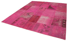 Kırk Yama Pembe Patchwork Pamuk Yün El Dokuma Halısı 250x302 Agacan