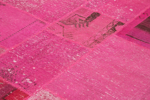 Kırk Yama Pembe Patchwork Pamuk Yün El Dokuma Halısı 250x302 Agacan