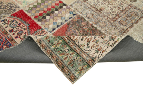 Kırk Yama Bej Patchwork Pamuk Yün El Dokuma Halısı 304x402 Agacan